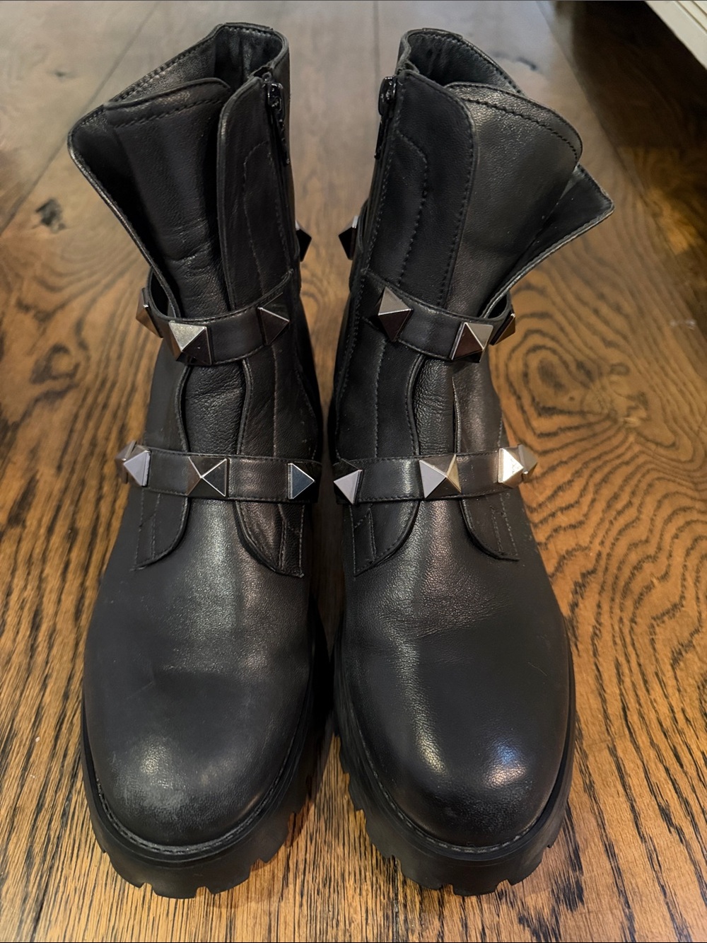 Women’s Black Studded Leather moto style Chelsea Boots